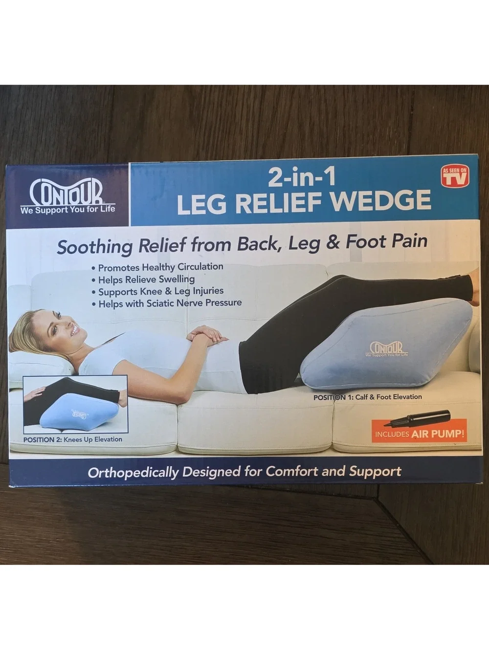 Contour 2-in-1 Leg Relief Wedge Leg Elevation Pillow Inflatable w/ Pump Blue